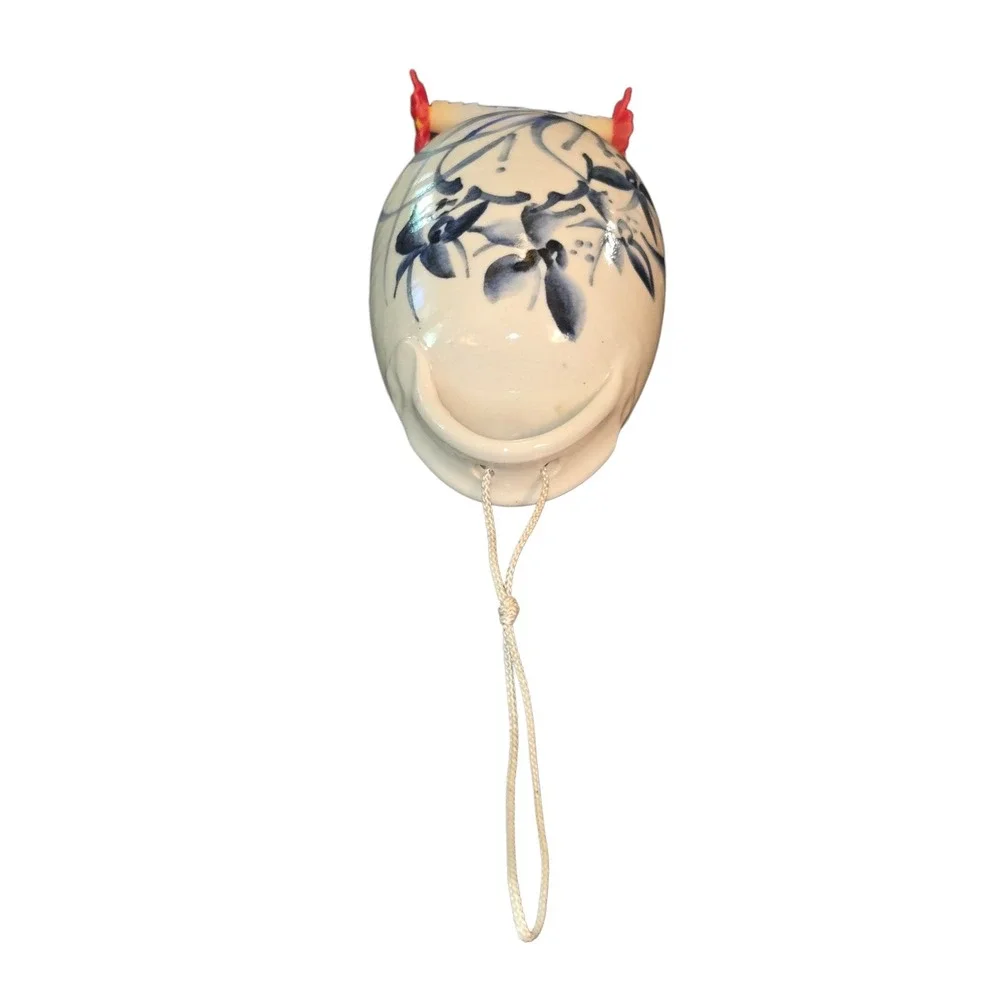 Handmade Hummingbird Feeder Blue Cream Floral Pottery Hanging Decor 8